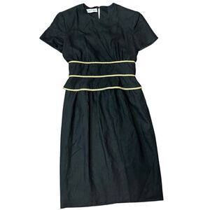Black Midi Dress Short Sleeve Gold Chain Belted Waist Formal Cocktail